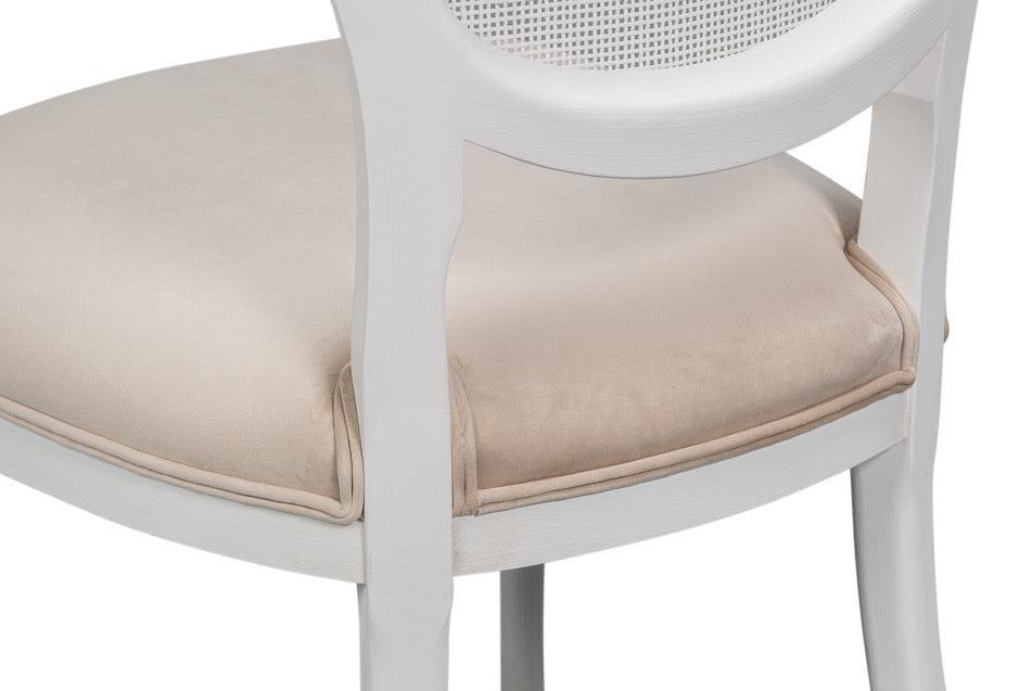 Cortina White, Velvet Taupe Oval Cane Back Dining Chair, Set of 2 - White Glove Included