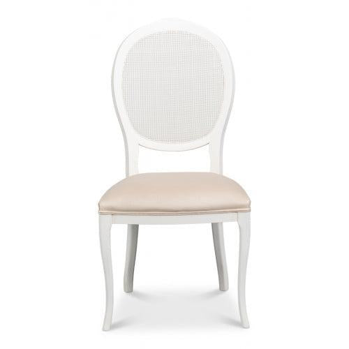 Cortina White, Velvet Taupe Oval Cane Back Dining Chair, Set of 2 - White Glove Included