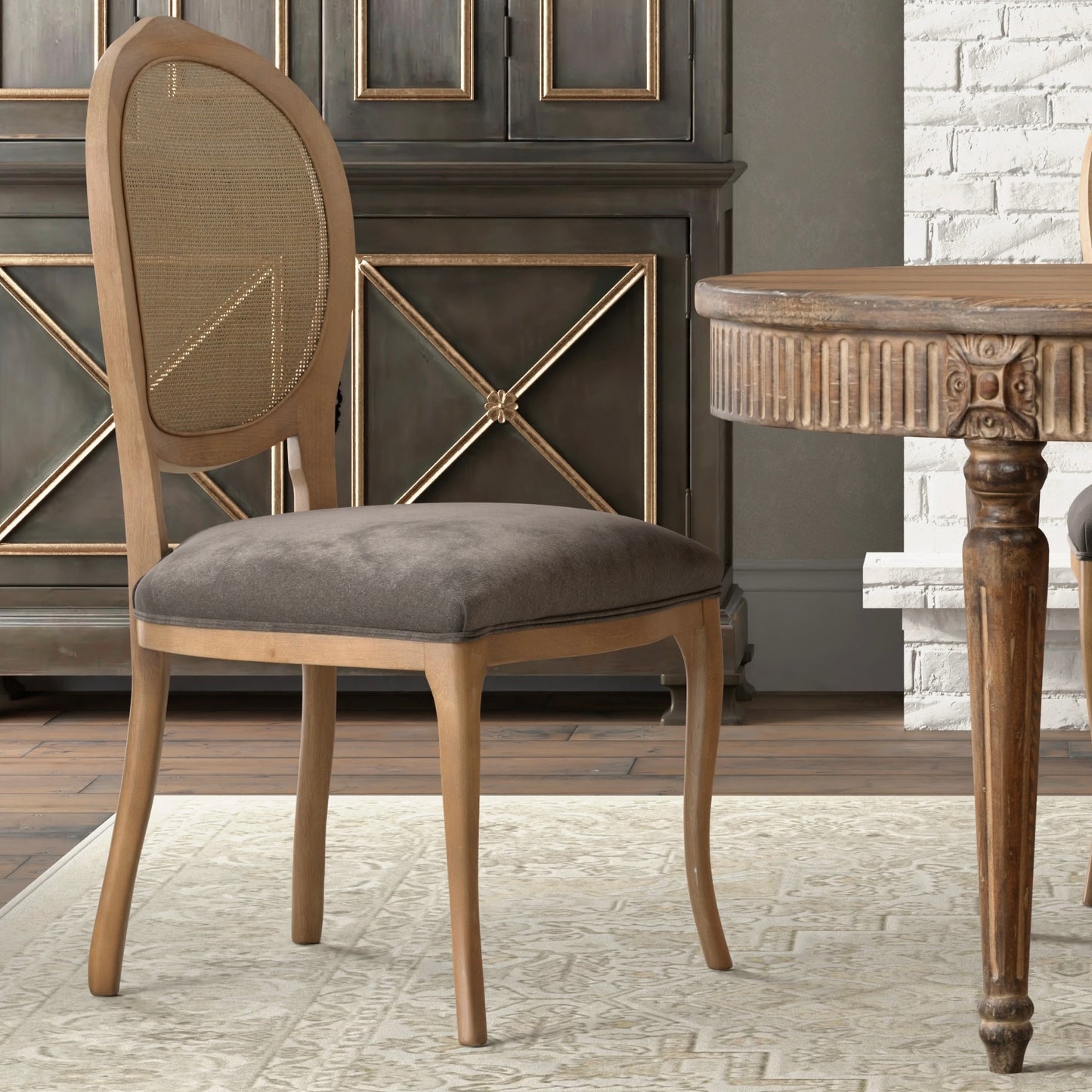 French Country Oval Cane Back Dining Chair, Set of 2 - White Glove Included-Dining Chair-tbgypsysoul