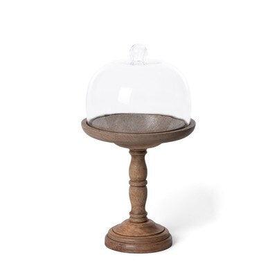 Elevated Wood Server with Glass Dome, 20"-tbgypsysoul