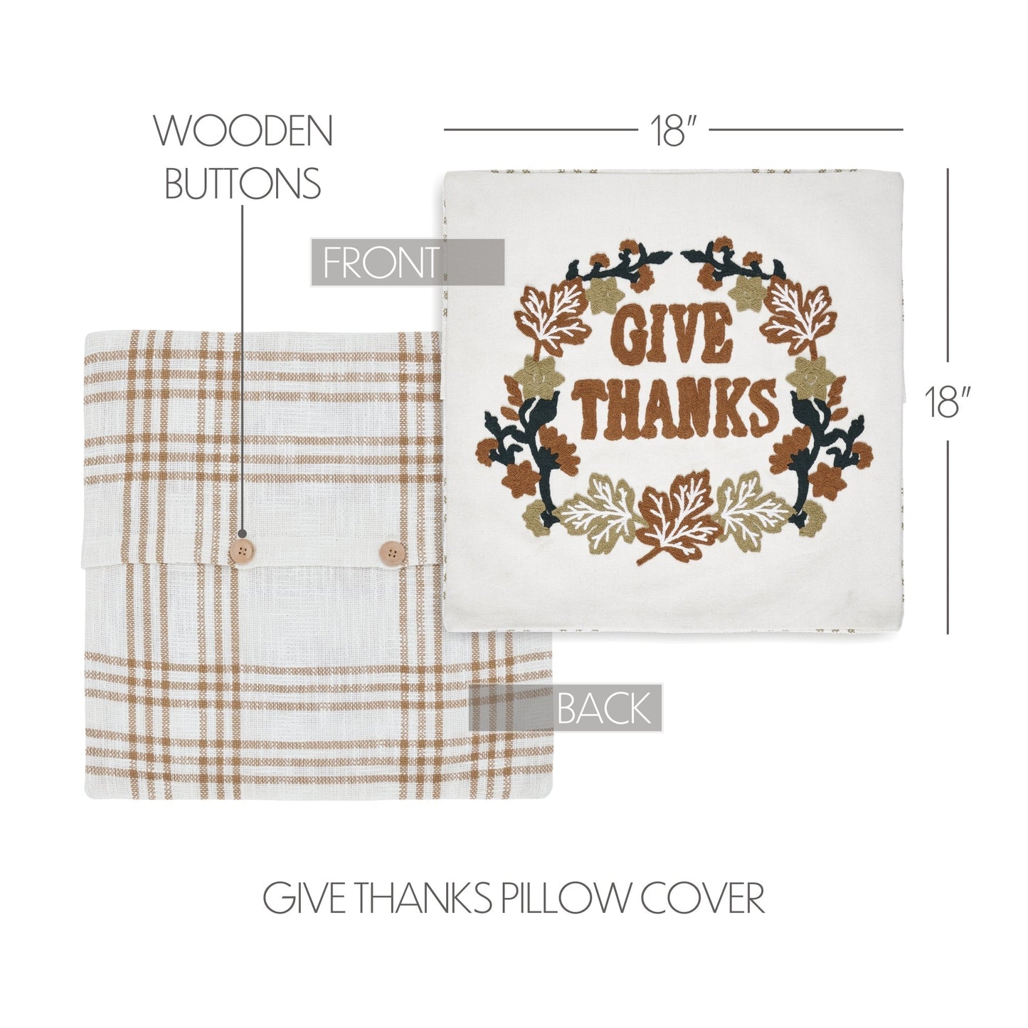 Embroidered Farmhouse Give Thanks Plaid Pillow Cover-Throw Pillow-tbgypsysoul