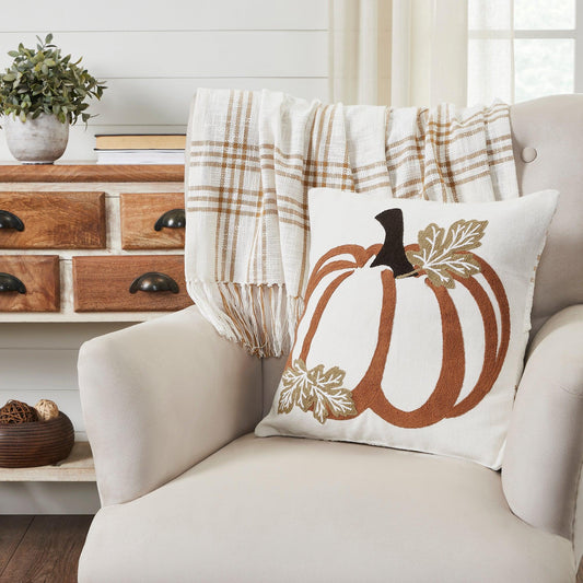 Embroidered Farmhouse Plaid Pumpkin Pillow Cover-Throw Pillow-tbgypsysoul