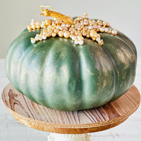 Emerald Green and Gold Pearl Pumpkin-Decorative Pumpkins-tbgypsysoul