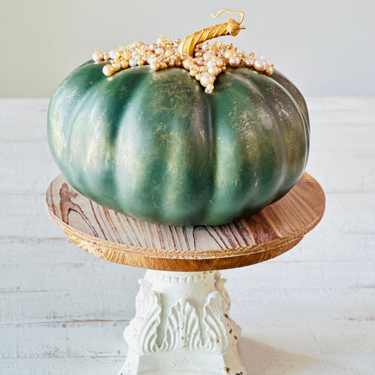 Emerald Green and Gold Pearl Pumpkin-Decorative Pumpkins-tbgypsysoul