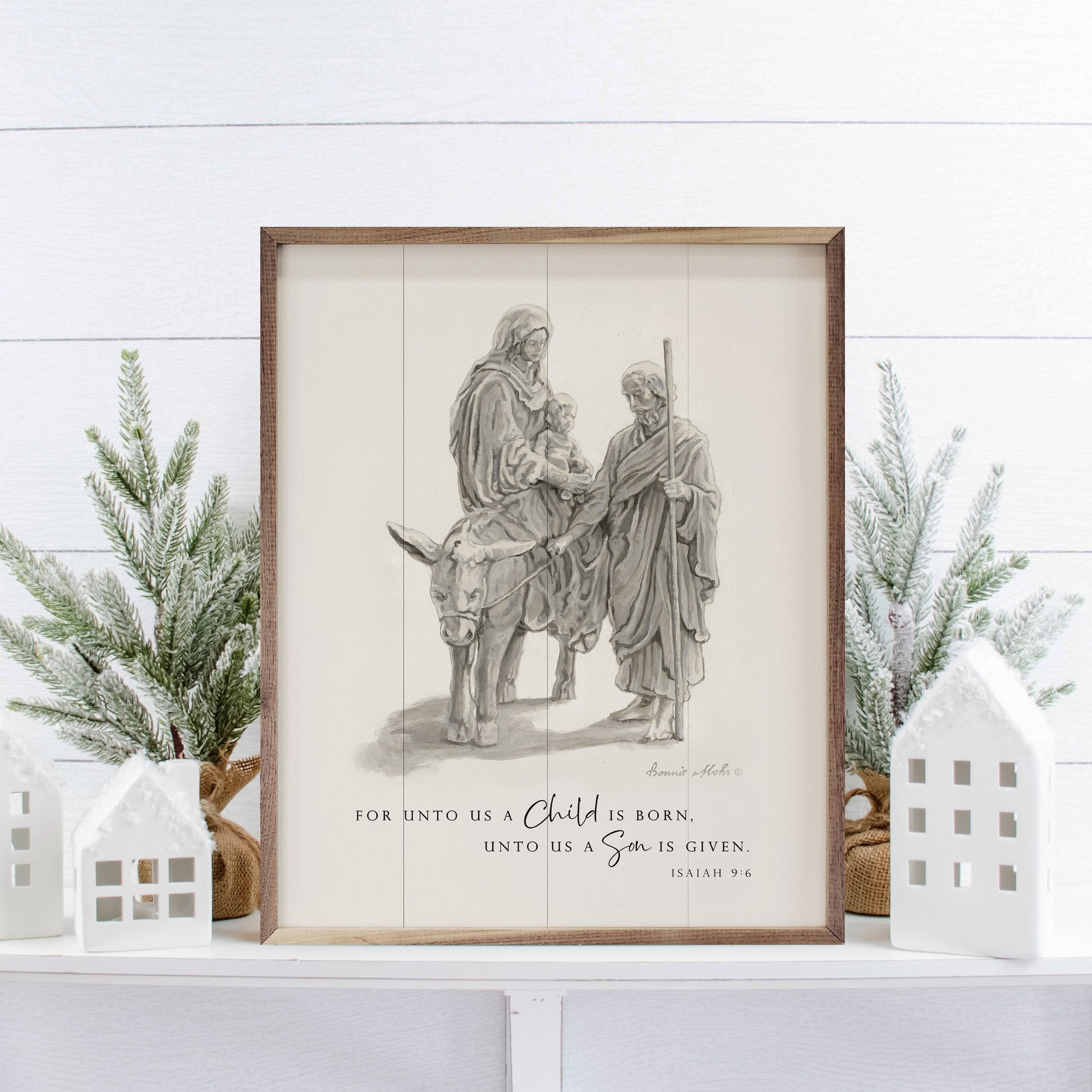 For Unto Us A Child Is Born Isaiah 9 6 White By Bonnie Mohr-Walnut Frames-tbgypsysoul