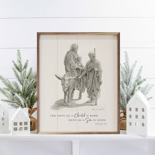 For Unto Us A Child Is Born Isaiah 9 6 White By Bonnie Mohr-Walnut Frames-tbgypsysoul