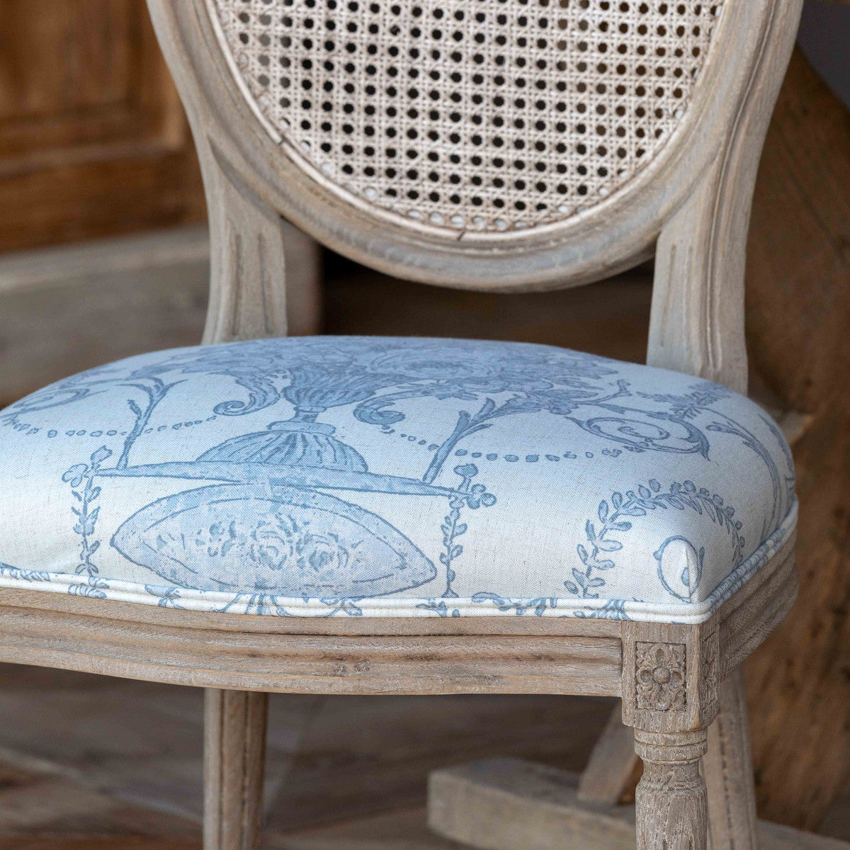 French Blue Bouquet Cane Back Dining Chair-Dining Chair-tbgypsysoul