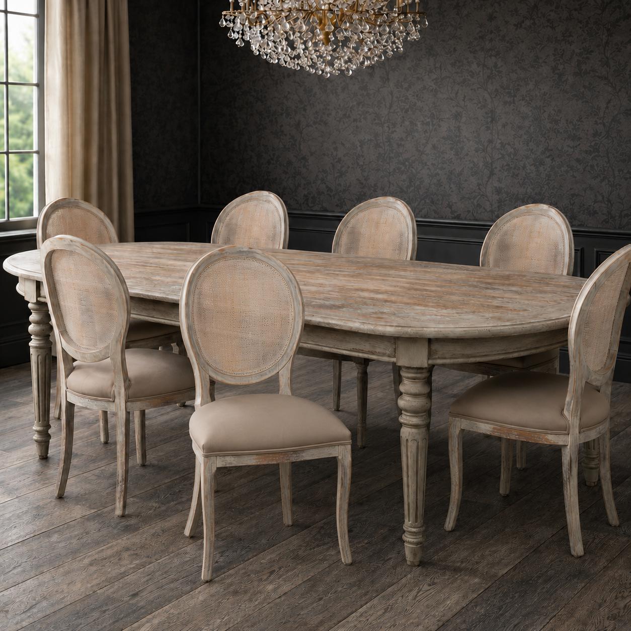 Grey Oak & Grey Oval Cane Back Dining Chair, Set of 2 - White Glove Included-Dining Chair-tbgypsysoul