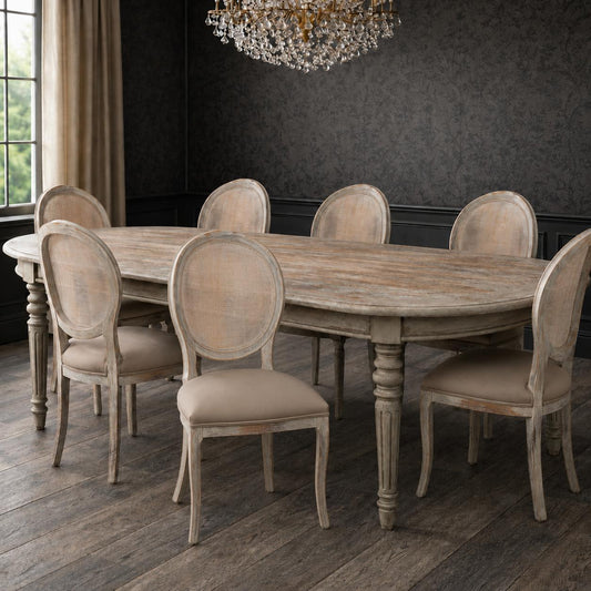 Grey Oak & Grey Oval Cane Back Dining Chair, Set of 2 - White Glove Included-Dining Chair-tbgypsysoul