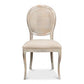 Beige chair with a rattan back on a white background