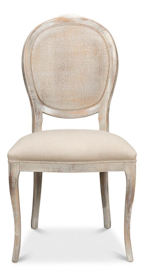 Grey Oak & Linen Flax Oval Cane Back Dining Chair, Set of 2 - White Glove Included