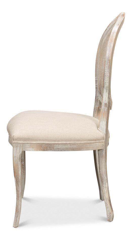 Grey Oak & Linen Flax Oval Cane Back Dining Chair, Set of 2 - White Glove Included