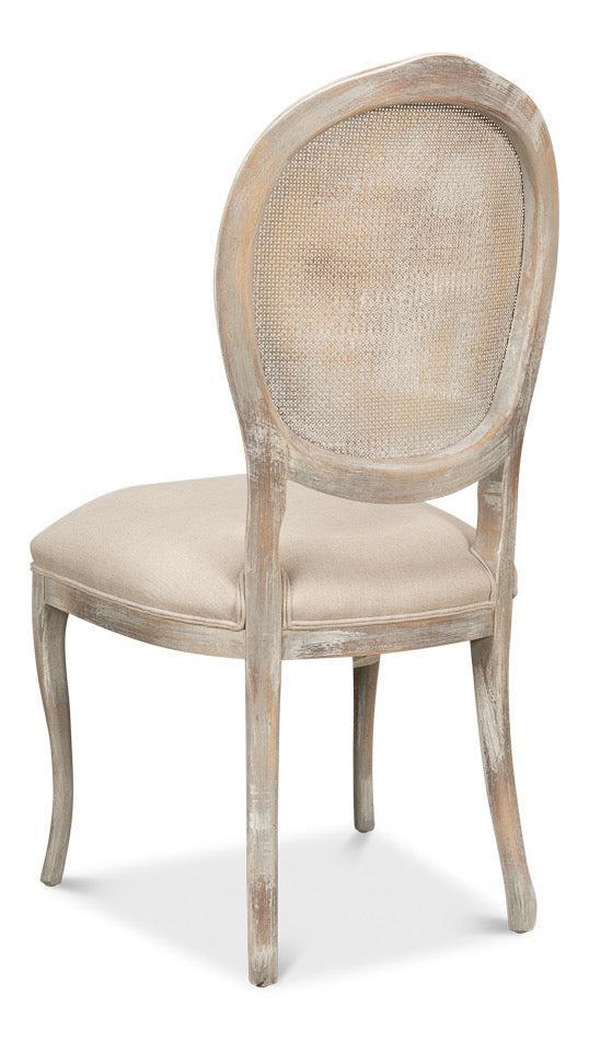 Grey Oak & Linen Flax Oval Cane Back Dining Chair, Set of 2 - White Glove Included