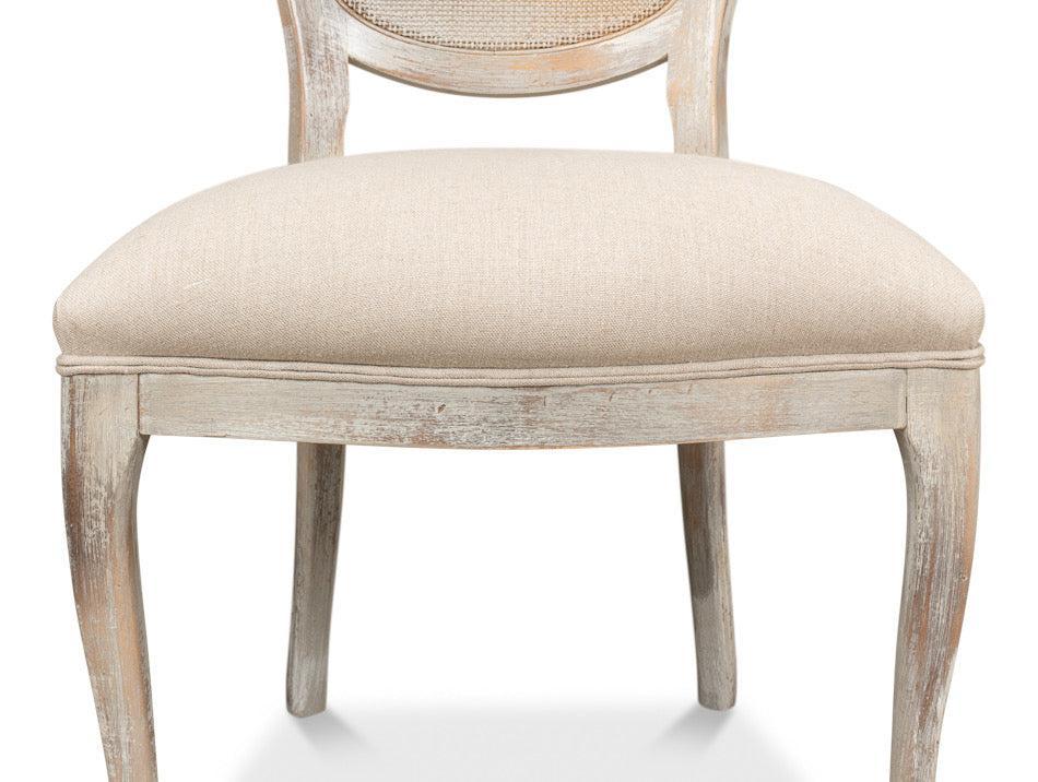 Grey Oak & Linen Flax Oval Cane Back Dining Chair, Set of 2 - White Glove Included
