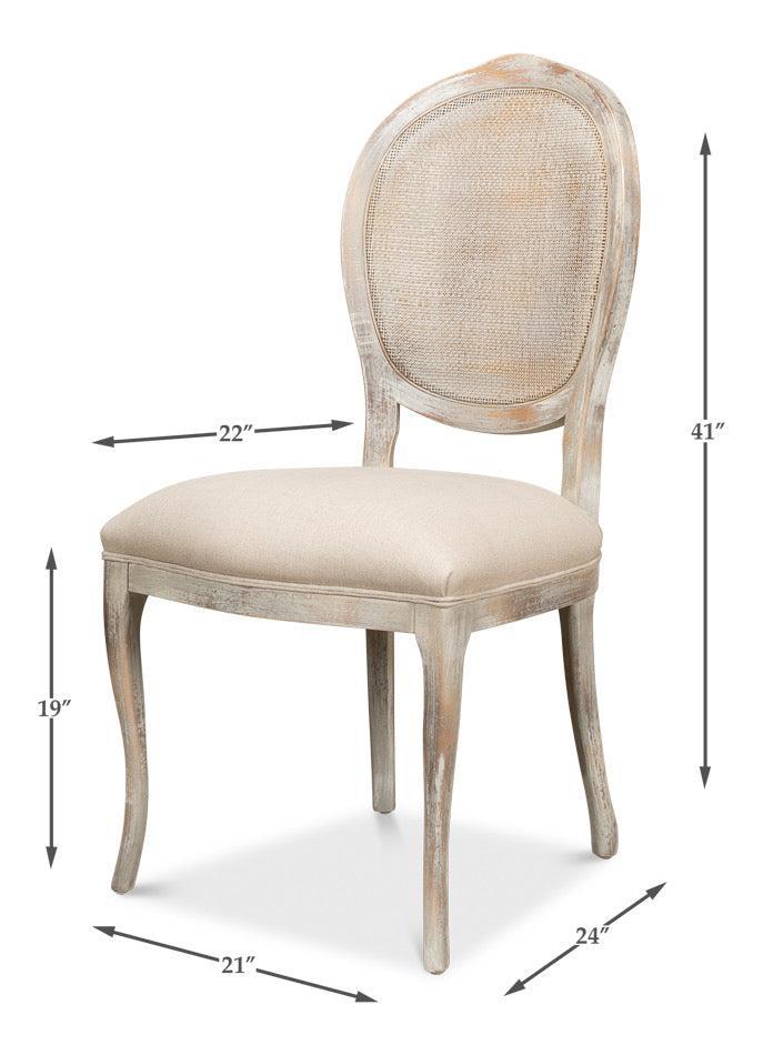 Grey Oak & Linen Flax Oval Cane Back Dining Chair, Set of 2 - White Glove Included