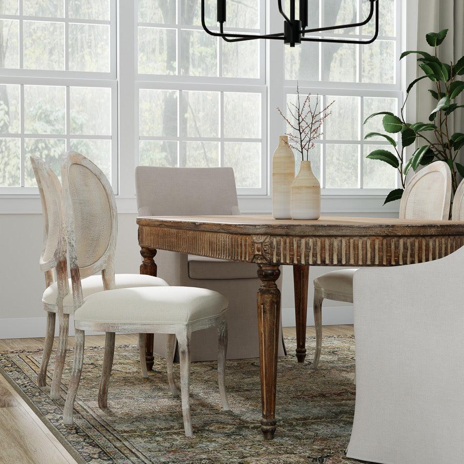 Grey Oak & Linen Flax Oval Cane Back Dining Chair, Set of 2 - White Glove Included