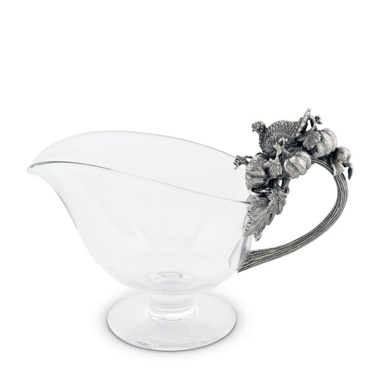 Hand Blown Glass Gravy Boat Pewter Harvest Turkey-Harvest-tbgypsysoul