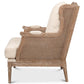 Whitewash oak cane accent chair with cream linen blend cushion and white glove delivery included