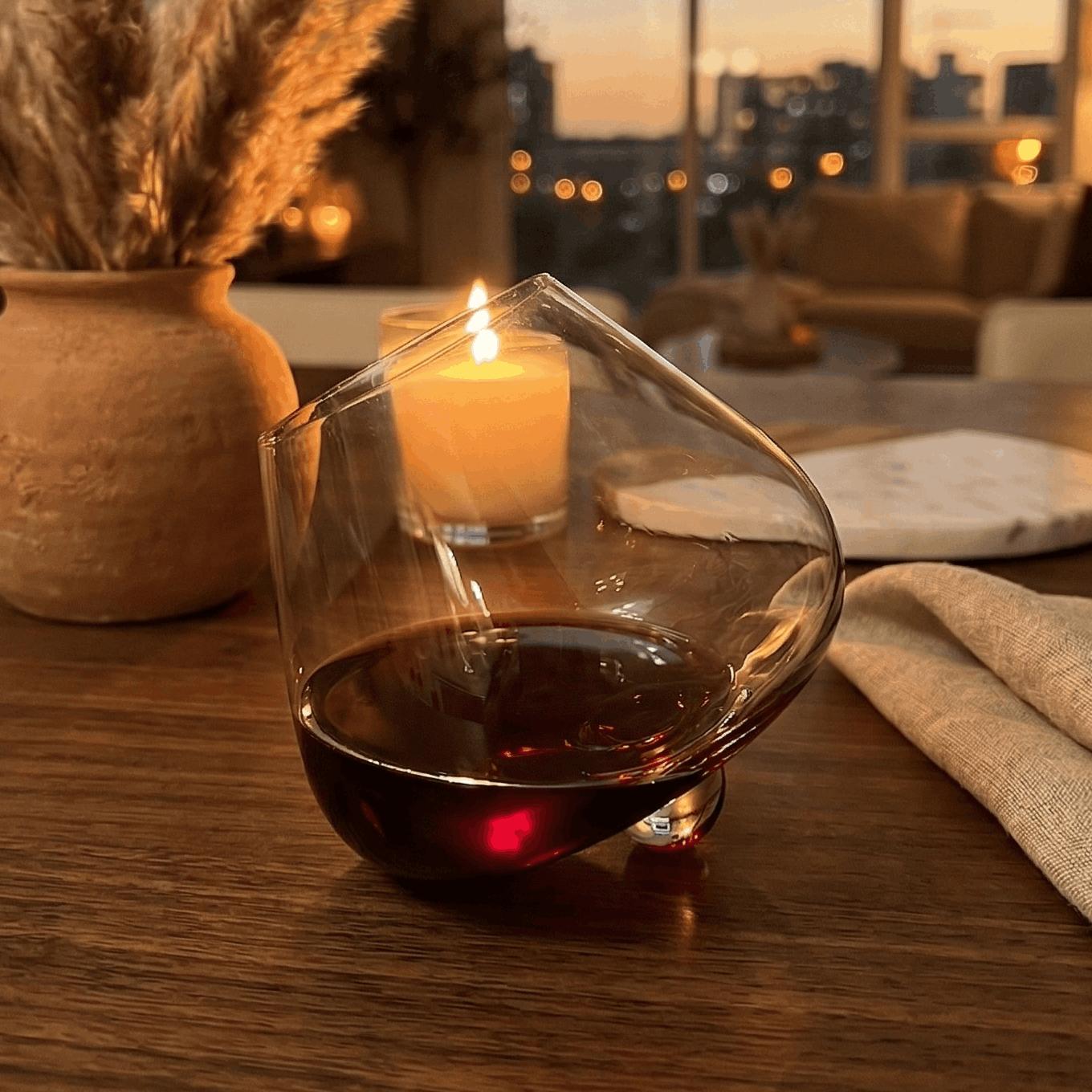 Kami Japanese Rotating Crystal Wine Glass & Wooden Coaster-Wine Glass-tbgypsysoul