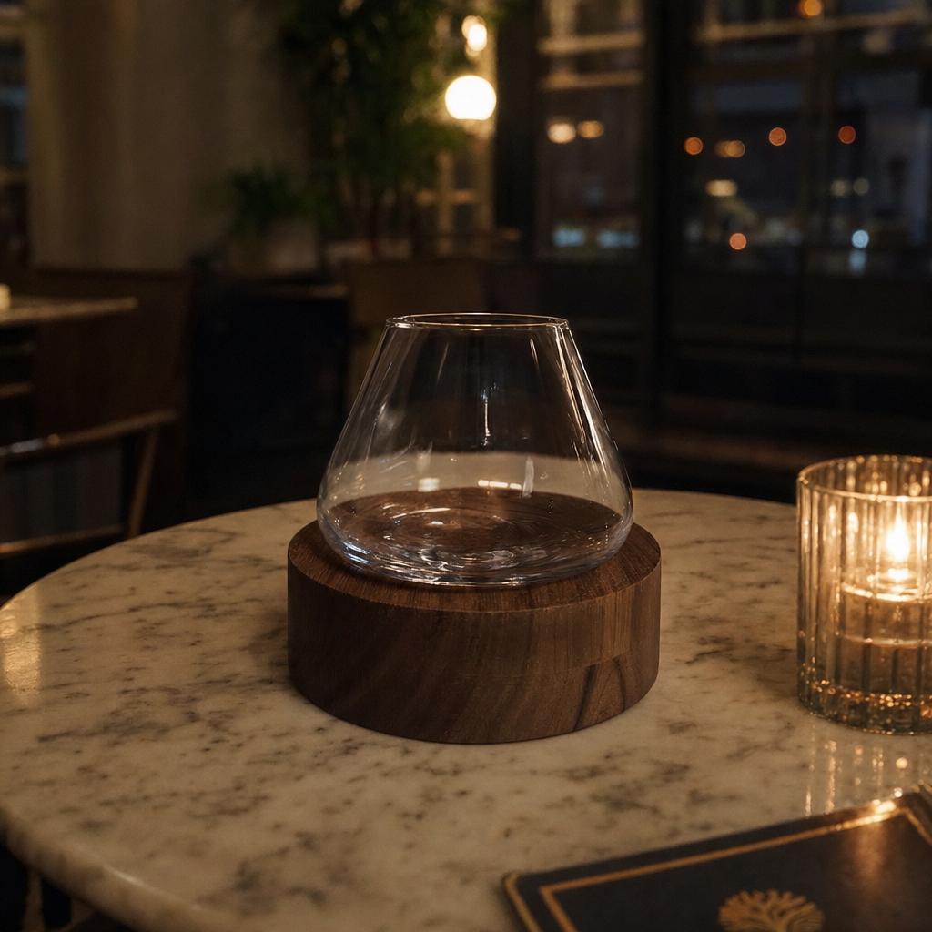 Kami Japanese Rotating Crystal Wine Glass & Wooden Coaster-Wine Glass-tbgypsysoul