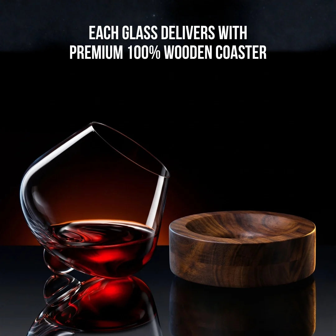 Kami Japanese Rotating Crystal Wine Glass & Wooden Coaster-Wine Glass-tbgypsysoul