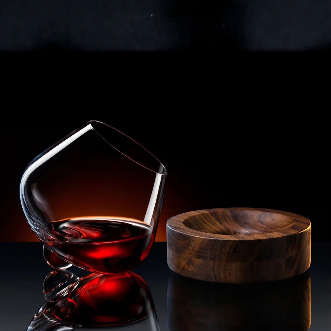 Kami Japanese Rotating Crystal Wine Glass & Wooden Coaster-Wine Glass-tbgypsysoul