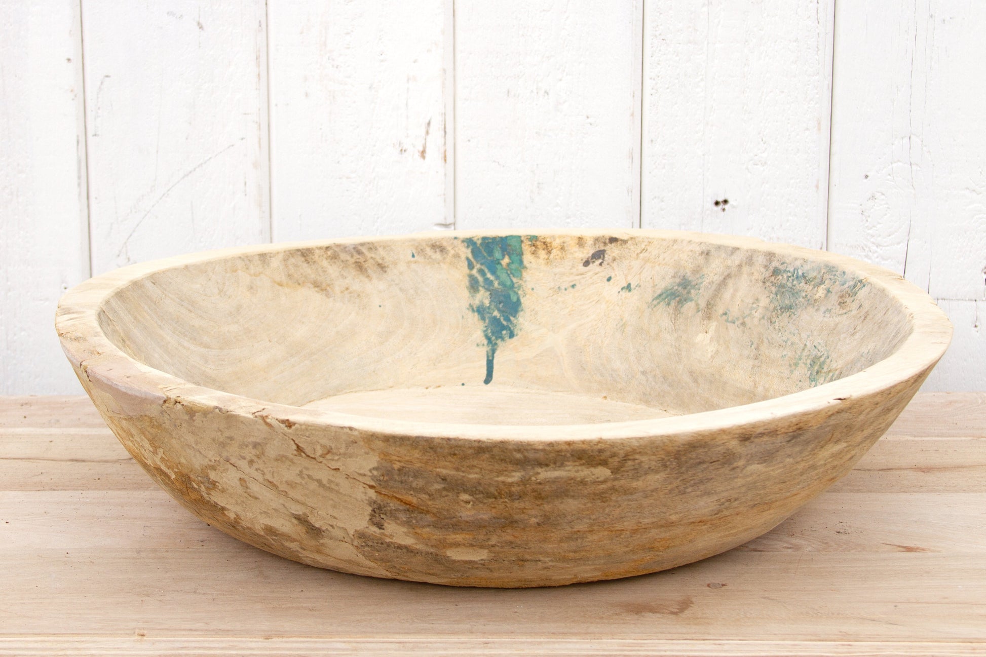 Large Round Bleached Wood Bowl-tbgypsysoul