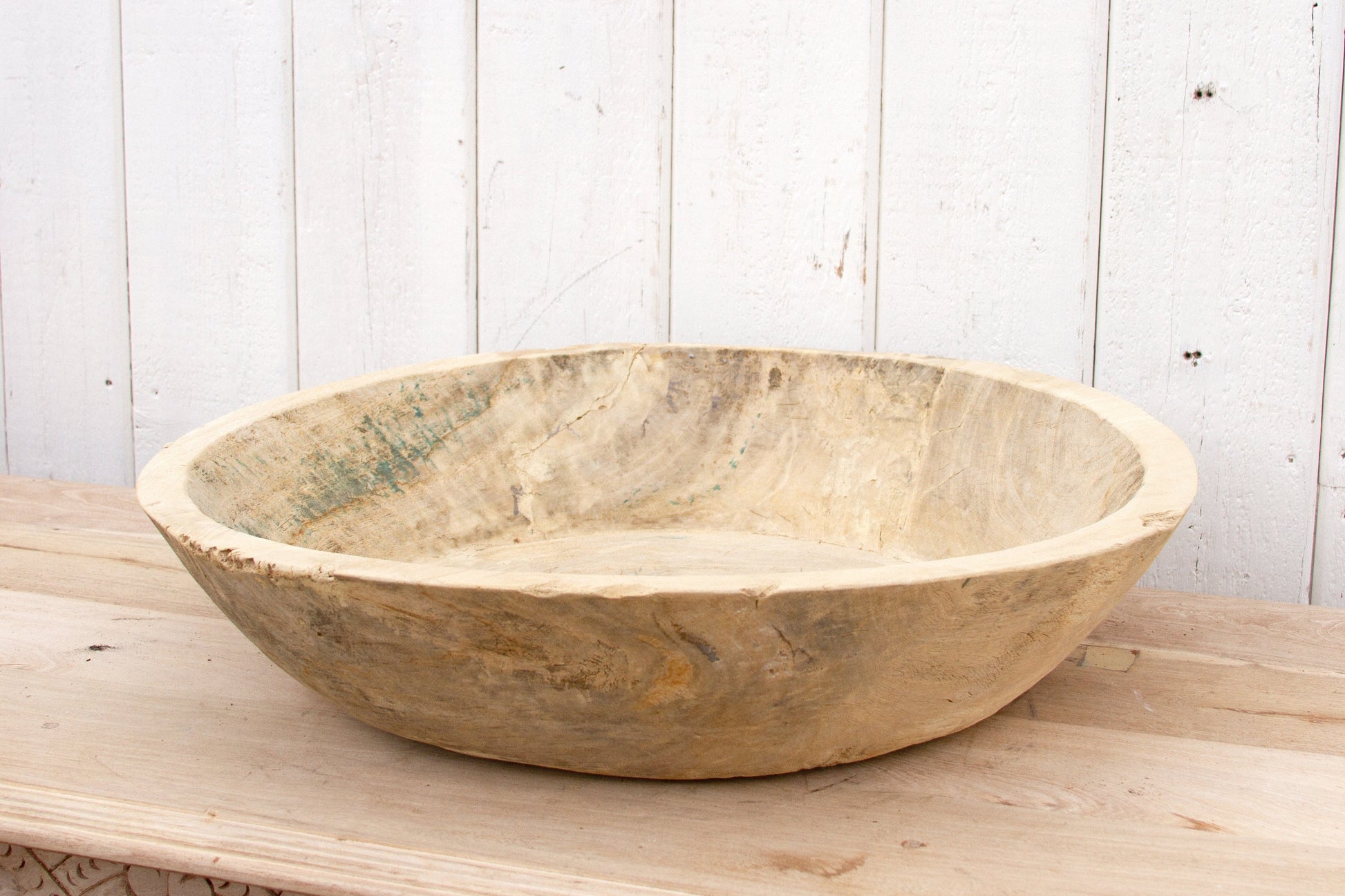 Large Round Bleached Wood Bowl-tbgypsysoul