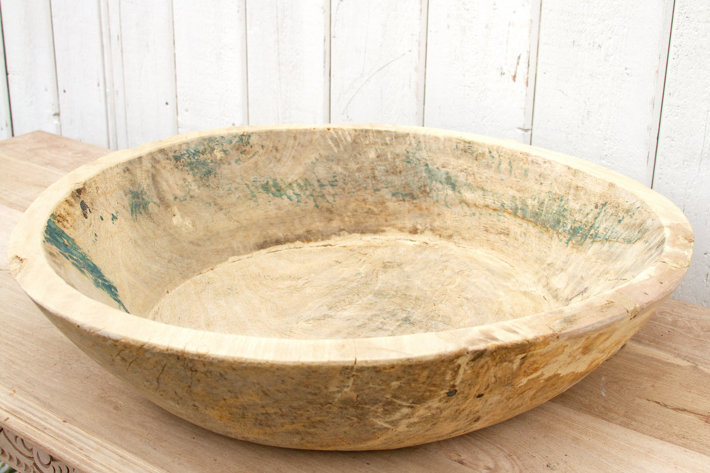 Large Round Bleached Wood Bowl-tbgypsysoul