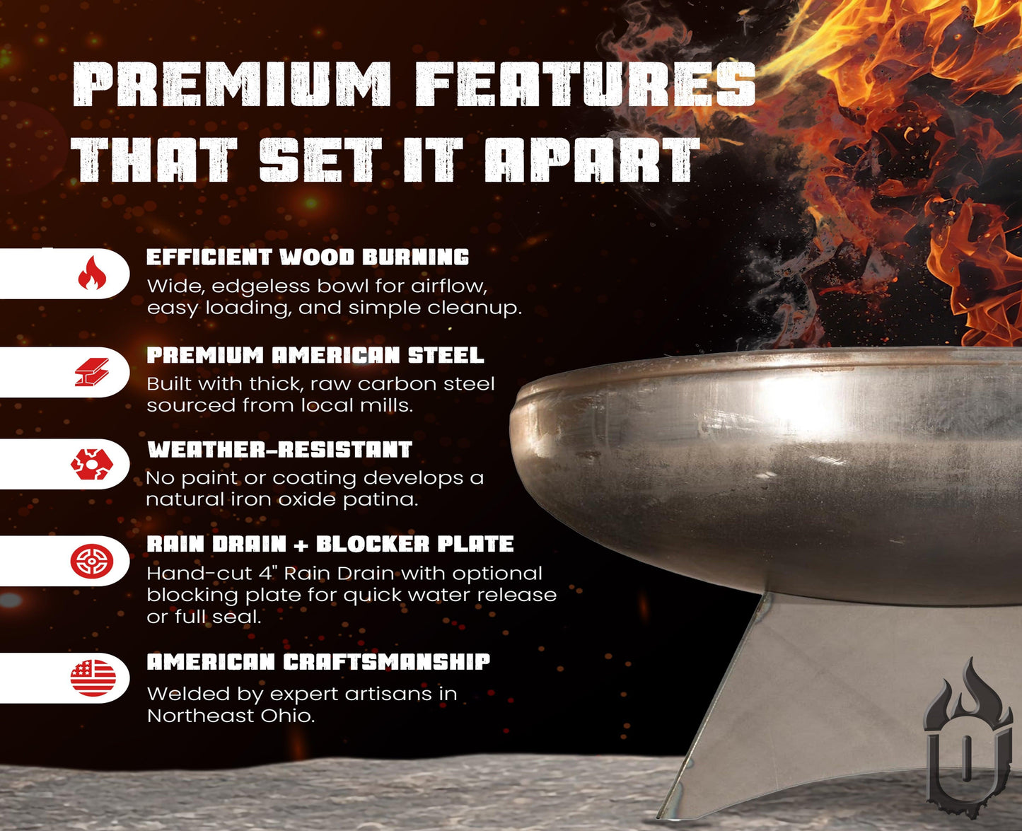 Liberty Fire Pit with Standard Base (Made in USA)-Fire Pits-tbgypsysoul