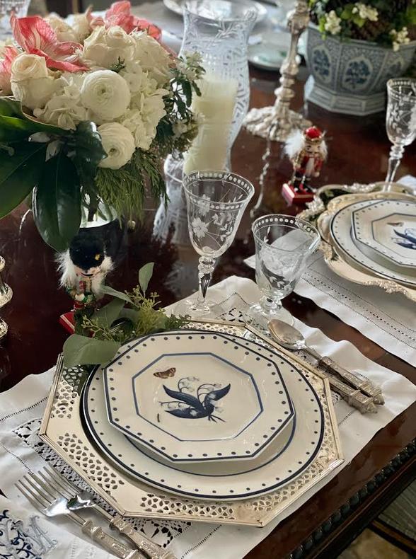 LILY OF THE VALLEY and Butterfly Blue and White SALAD PLATE-Dinnerware-tbgypsysoul