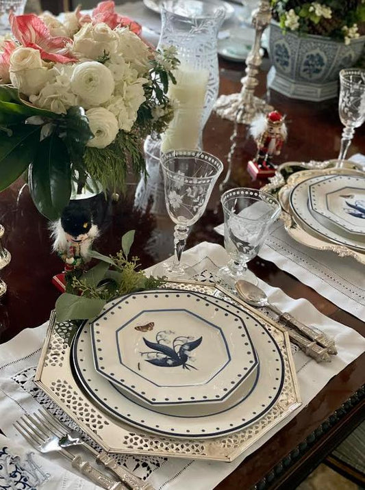 LILY OF THE VALLEY and Butterfly Blue and White SALAD PLATE-Dinnerware-tbgypsysoul