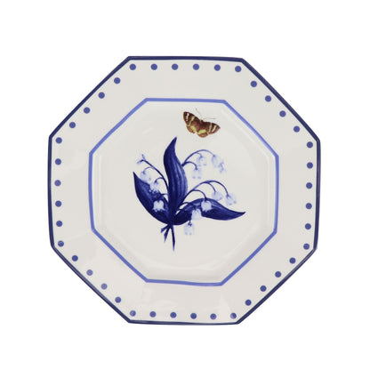 LILY OF THE VALLEY and Butterfly Blue and White SALAD PLATE-Dinnerware-tbgypsysoul