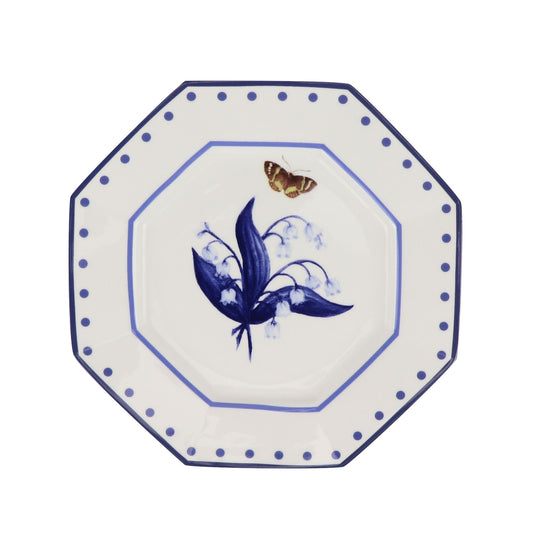 LILY OF THE VALLEY and Butterfly Blue and White SALAD PLATE-Dinnerware-tbgypsysoul