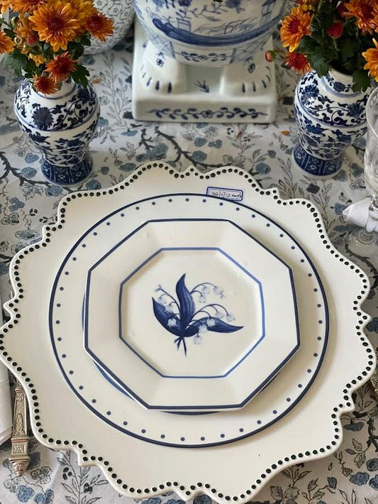 LILY OF THE VALLEY BLUE AND WHITE SALAD PLATE-Dinnerware-tbgypsysoul
