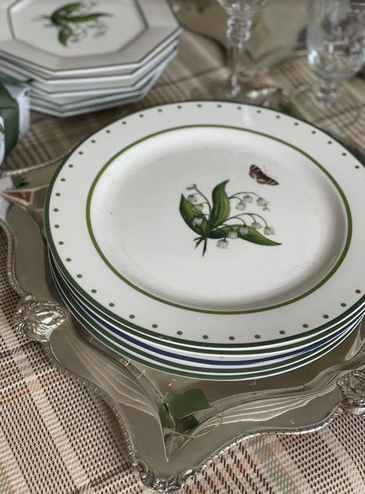 LILY OF THE VALLEY GREEN AND WHITE DINNER PLATE-Dinnerware-tbgypsysoul