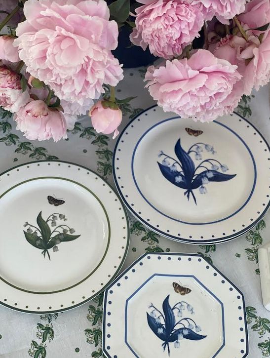 LILY OF THE VALLEY GREEN AND WHITE DINNER PLATE-Dinnerware-tbgypsysoul