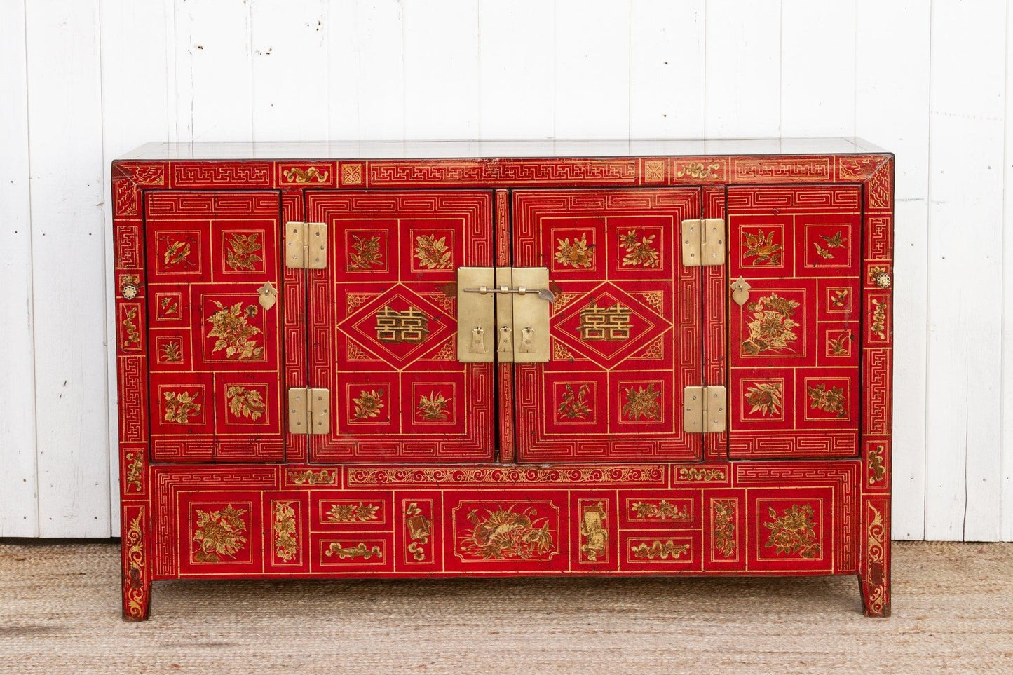 Mid-Century Bridal Red Painted Credenza-tbgypsysoul