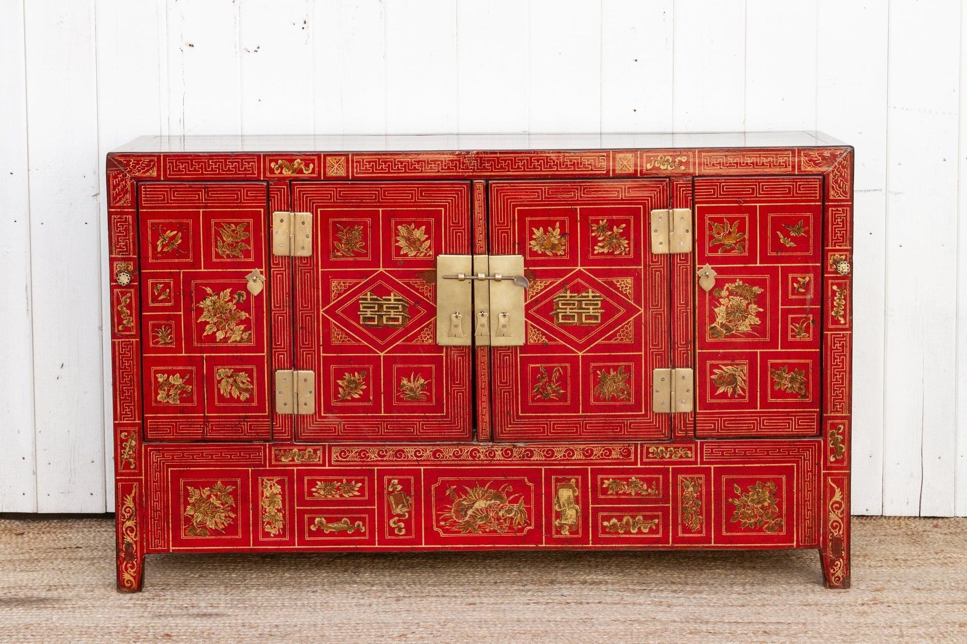 Mid-Century Bridal Red Painted Credenza-tbgypsysoul