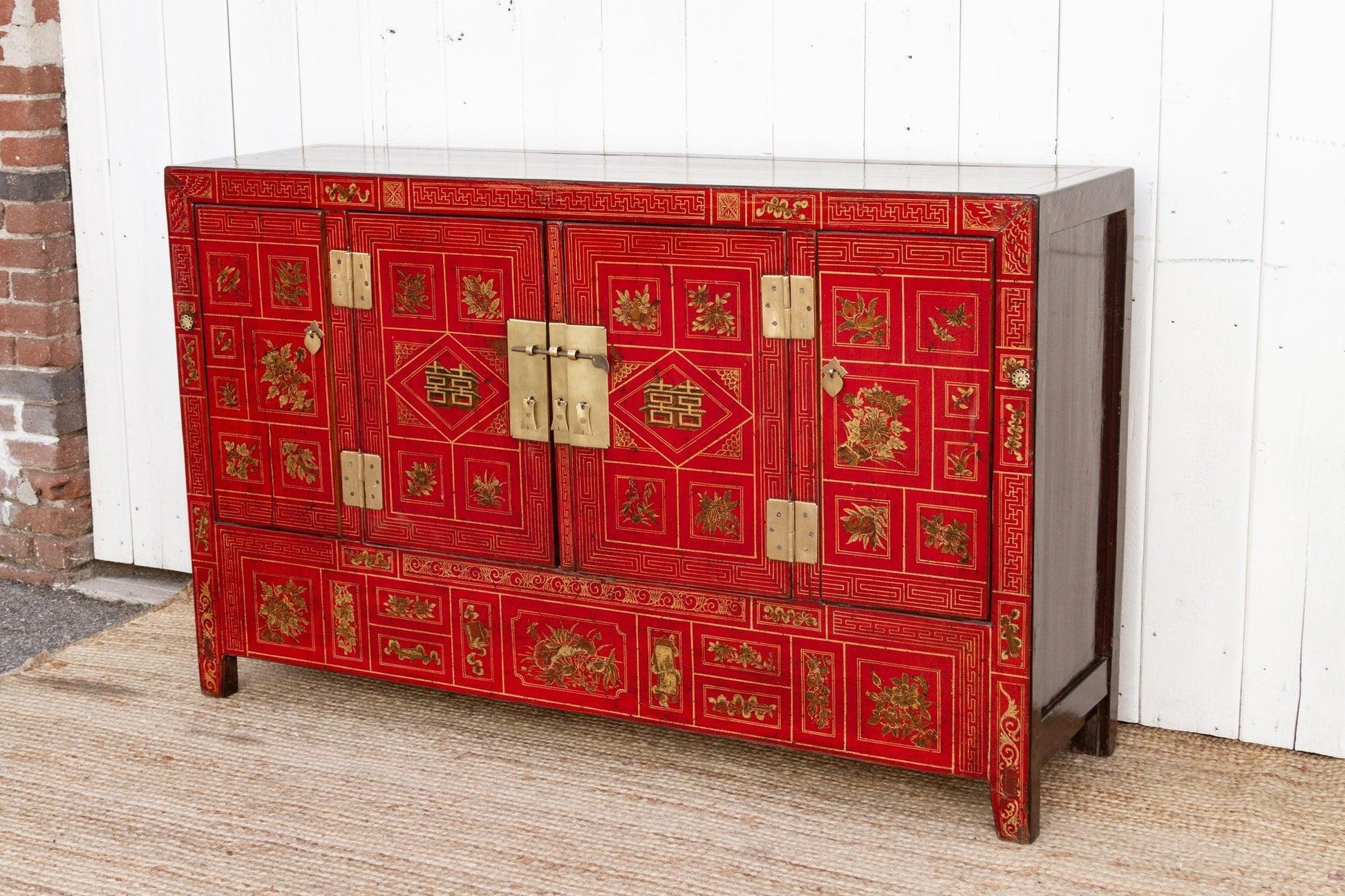 Mid-Century Bridal Red Painted Credenza-tbgypsysoul