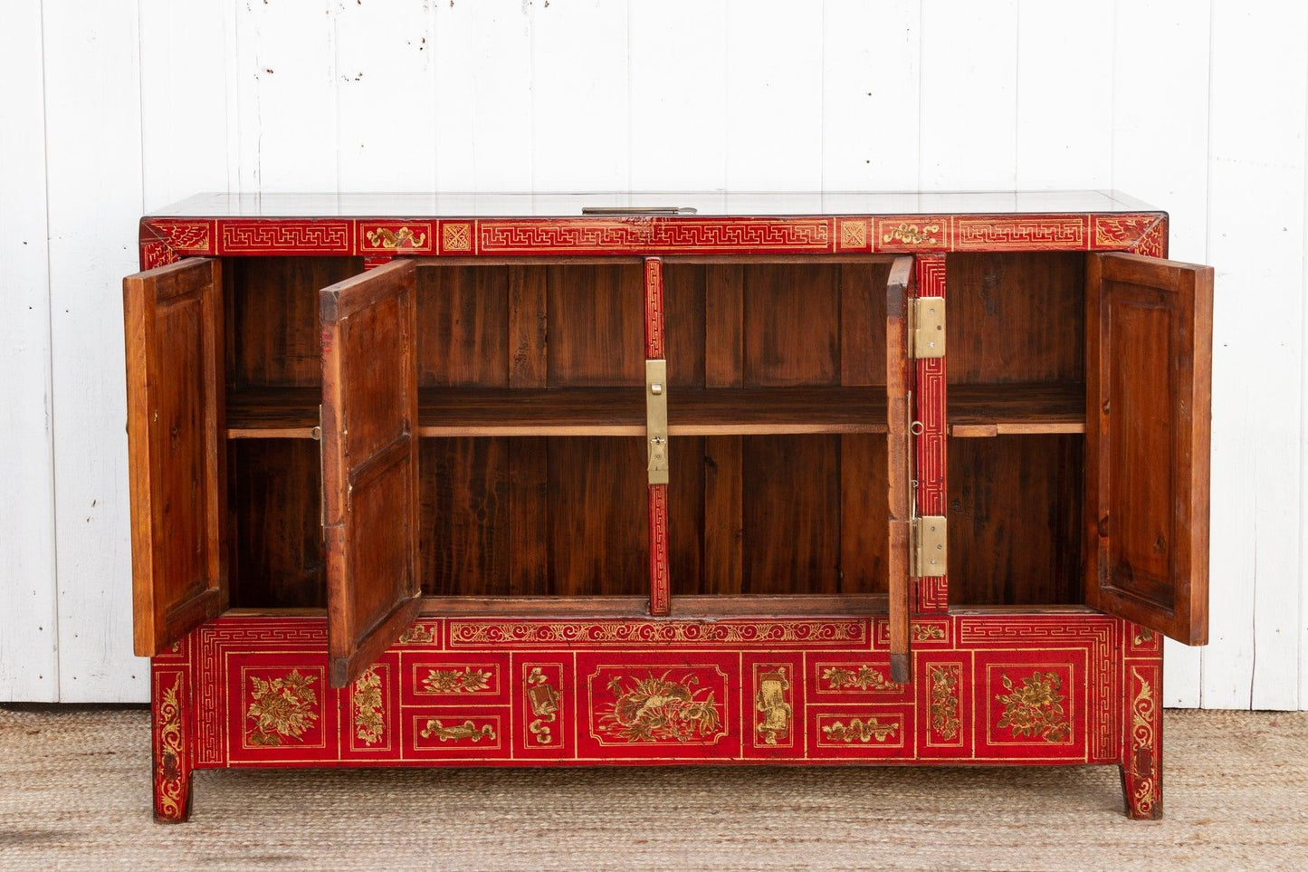 Mid-Century Bridal Red Painted Credenza-tbgypsysoul