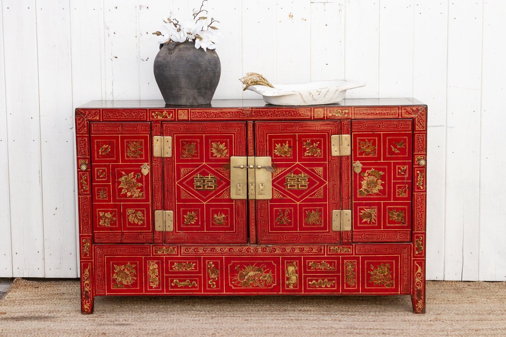 Mid-Century Bridal Red Painted Credenza-tbgypsysoul
