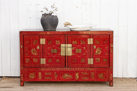 Mid-Century Bridal Red Painted Credenza-tbgypsysoul