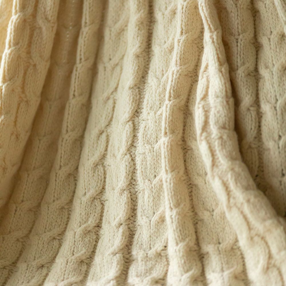 Muru Collection - Pima Cotton & Undyed Baby Alpaca Ivory Cable Throw-Blanket-tbgypsysoul