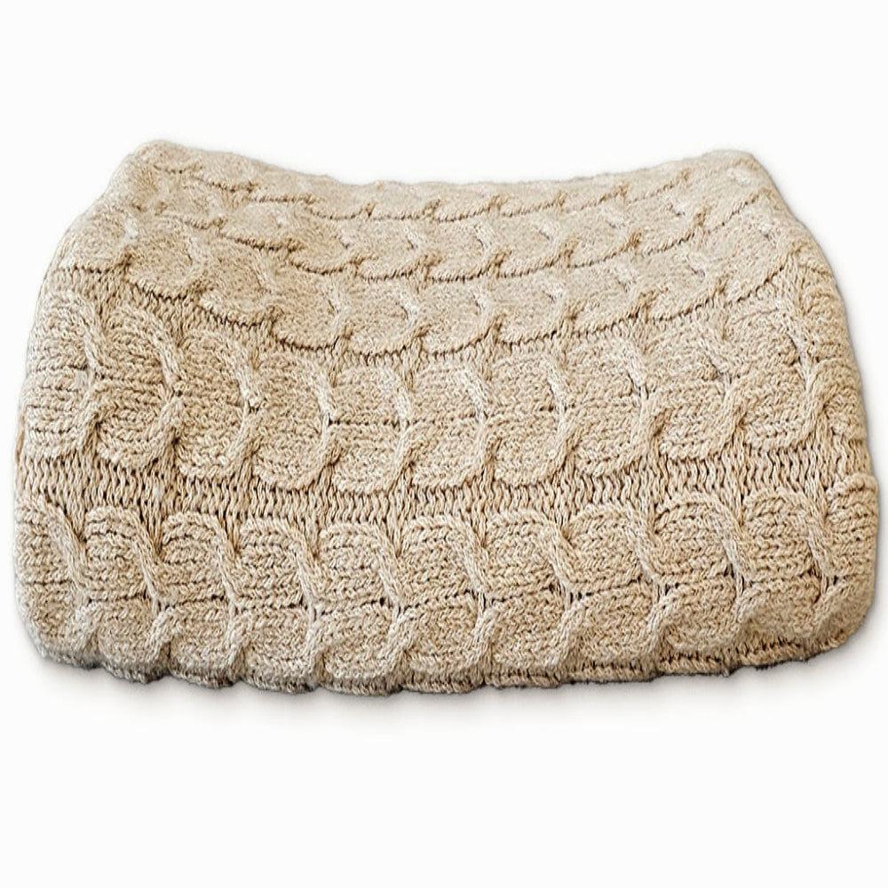 Muru Collection - Pima Cotton & Undyed Baby Alpaca Light Tan Cable Throw-Blanket-tbgypsysoul