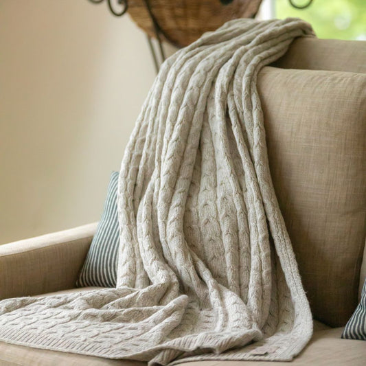 Muru Collection - Pima Cotton & Undyed Baby Alpaca Silver Cable Throw-Blanket-tbgypsysoul