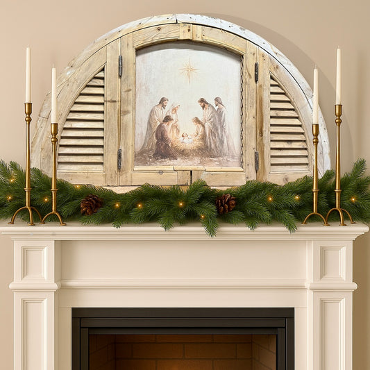 Nativity in Antique Wooden Arched Window Frame-Wall Art-tbgypsysoul