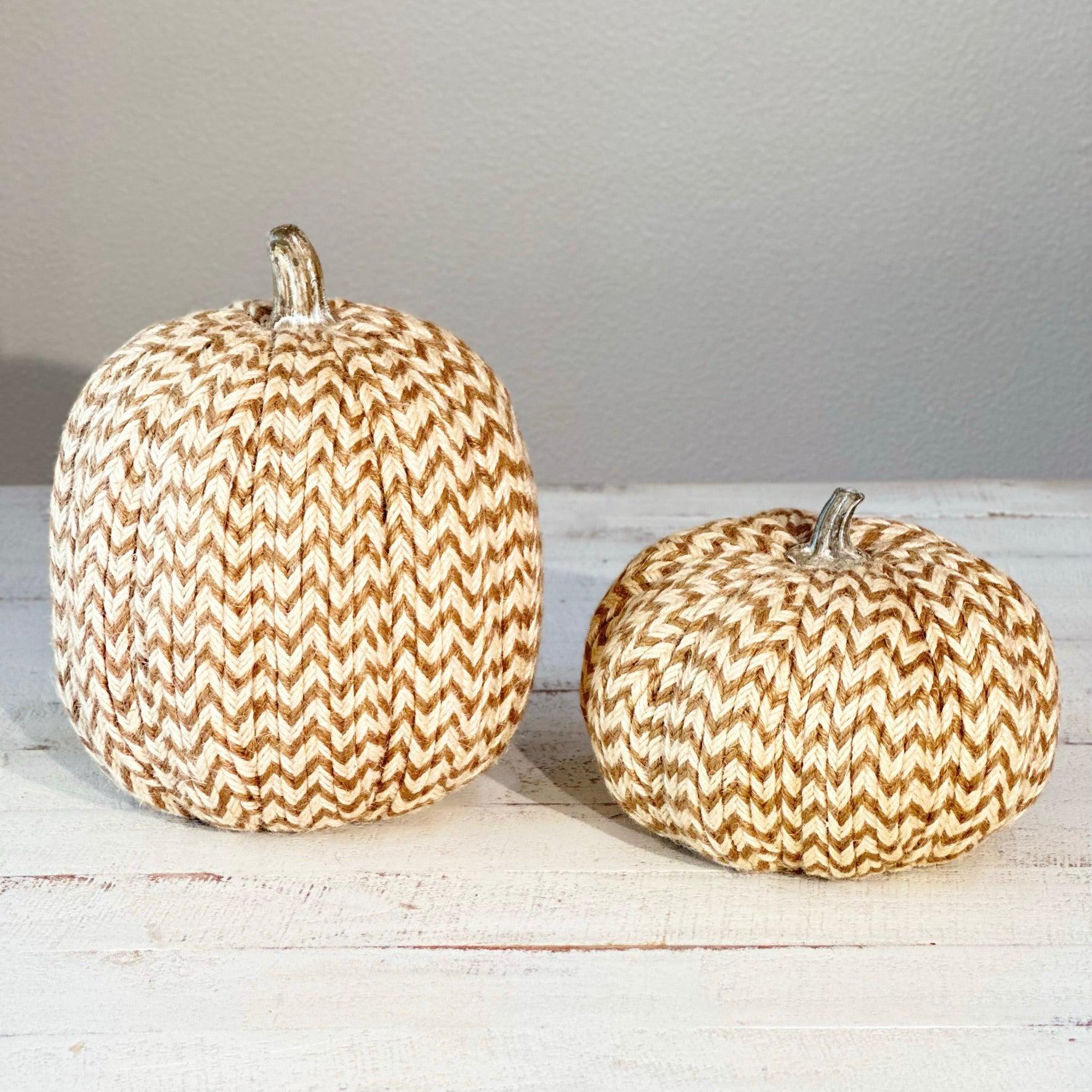Neutral Chevron Weaved Pumpkins - Set of 2-Decorative Pumpkins-tbgypsysoul