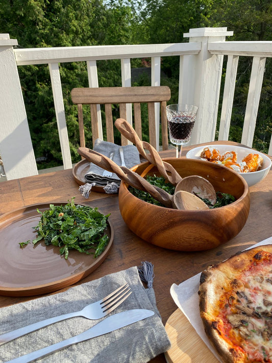 Olive Wood Spiral Salad Servers-Serveware-tbgypsysoul