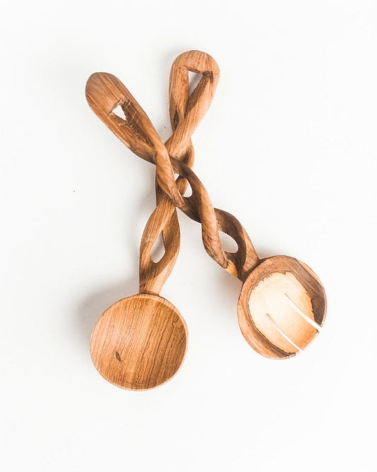 Olive Wood Spiral Salad Servers-Serveware-tbgypsysoul